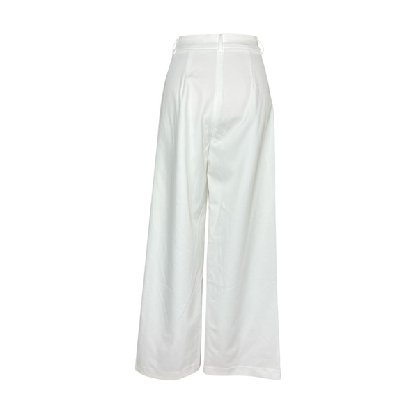 Commense Small Elegant White High Waisted Wide-Leg Career Business Casual Pants - Picture 4 of 9
